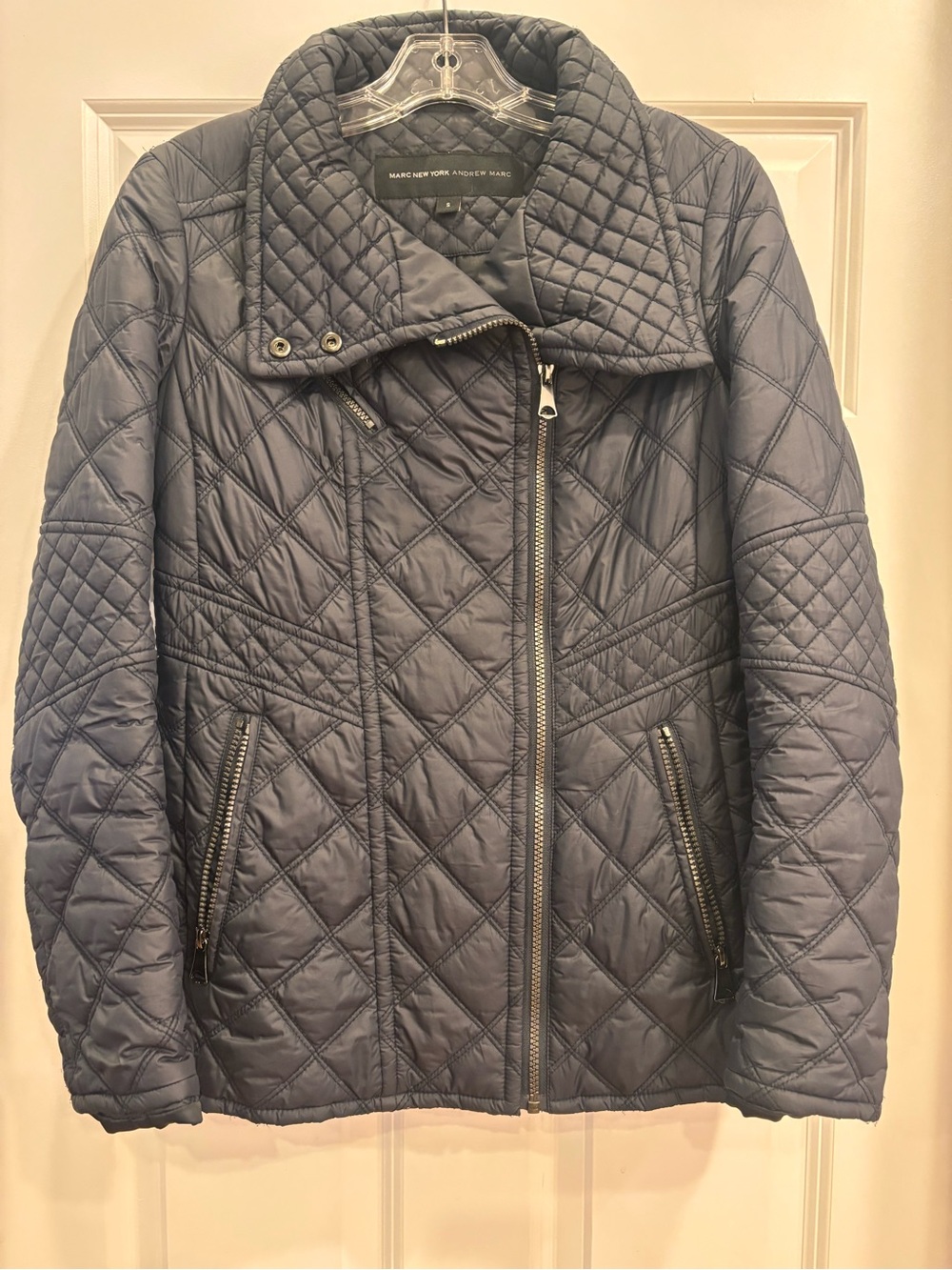 Marc New York Quilted Navy Asymmetrical Zip Puffer Jacket